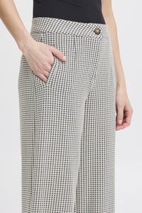 ICHI Kate Pillou Wide Leg Houndstooth Star Trousers - Total Eclipse