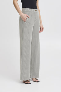 ICHI Kate Pillou Wide Leg Houndstooth Star Trousers - Total Eclipse