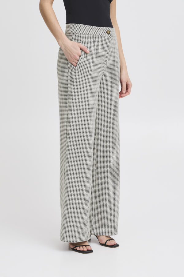 ICHI Kate Pillou Wide Leg Houndstooth Star Trousers - Total Eclipse