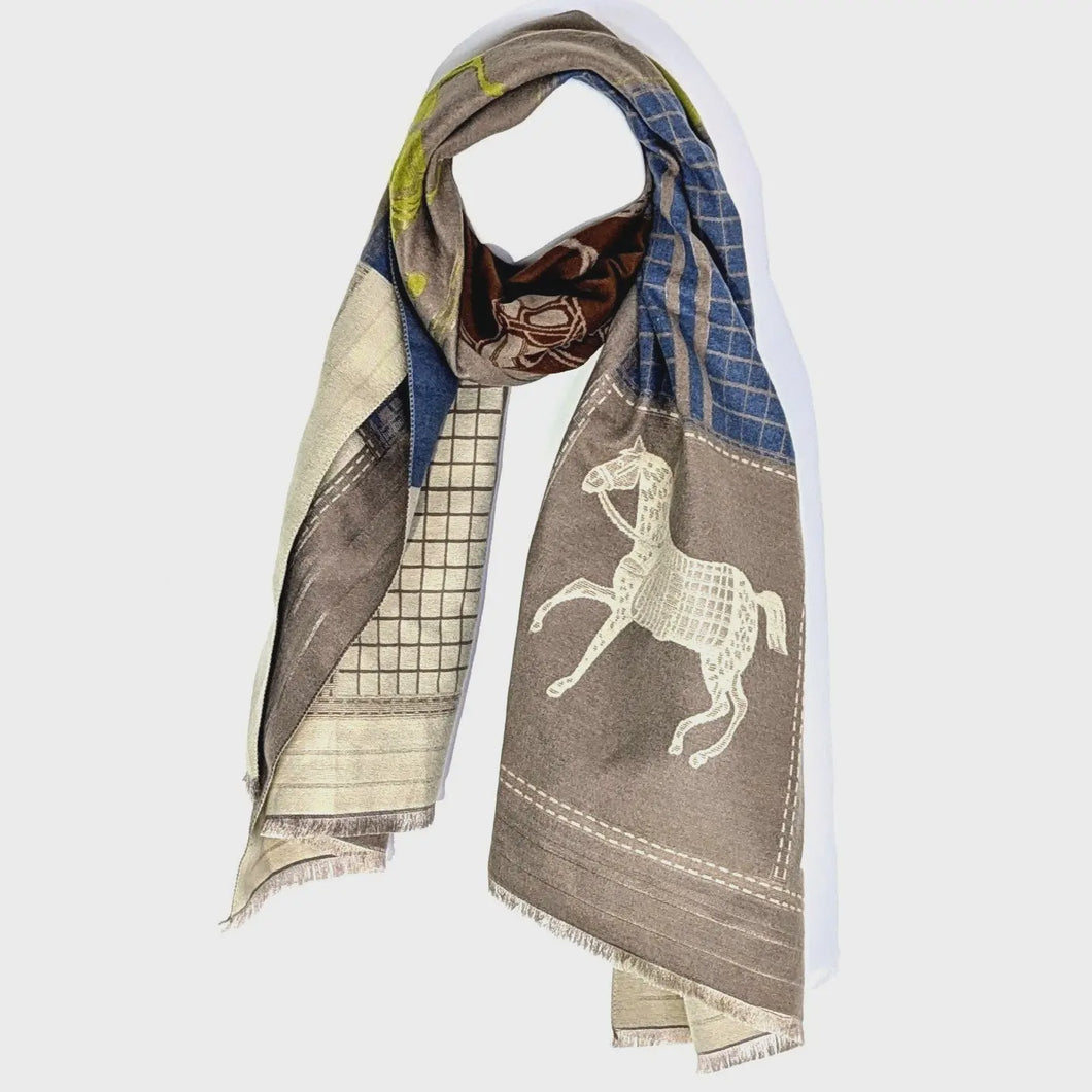 'Hermes' Inspired Horse & Check Design Scarf