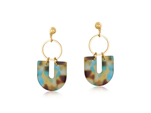 Sophia Geo Metal & Resin Drop Earrings - Blue, Yellow & Brown