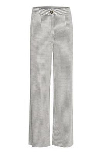 ICHI Kate Pillou Wide Leg Houndstooth Star Trousers - Total Eclipse