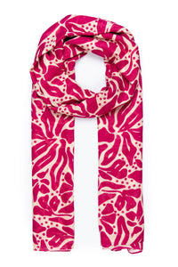 Floral Print Scarf - Fuchsia & Cream