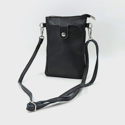 Hattie Crossbody Leather Pouch Bag - Black