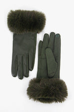 Load image into Gallery viewer, Maya Vegan Leather &amp; Faux Fur Trim Gloves - Khaki