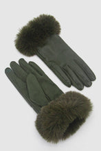 Load image into Gallery viewer, Maya Vegan Leather &amp; Faux Fur Trim Gloves - Khaki