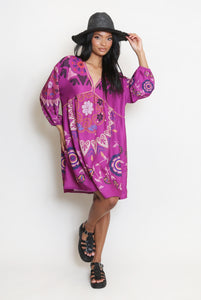 Kelli Printed Kaftan Smock Short Dress