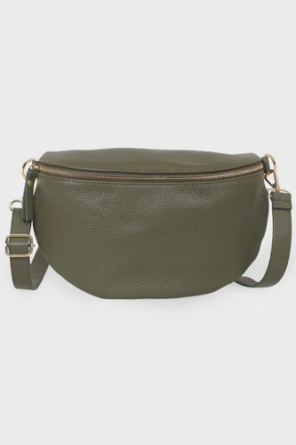 Maya Italian Leather Bum Bag - Khaki