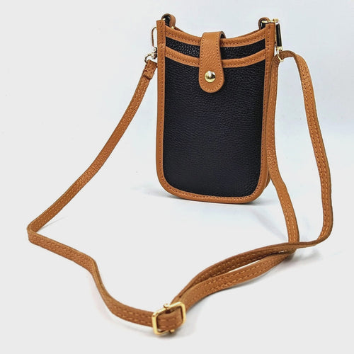 Felicity Two Tone Leather Crossbody Pouch Bag - Black & Tan