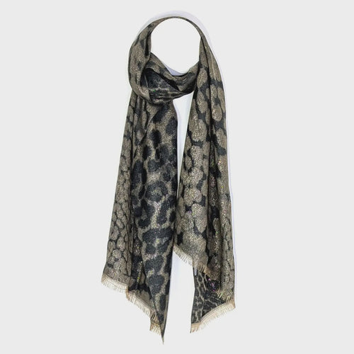 Metallic Animal Print Scarf - Gold & Black