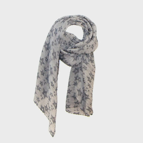 Small Open Star Print Crinkle Scarf - Grey & White