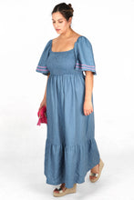 Load image into Gallery viewer, Amy Shirred Wavy Trim Maxi Dress - Blue Denim