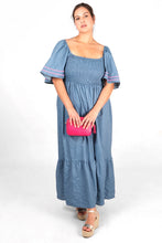 Load image into Gallery viewer, Amy Shirred Wavy Trim Maxi Dress - Blue Denim