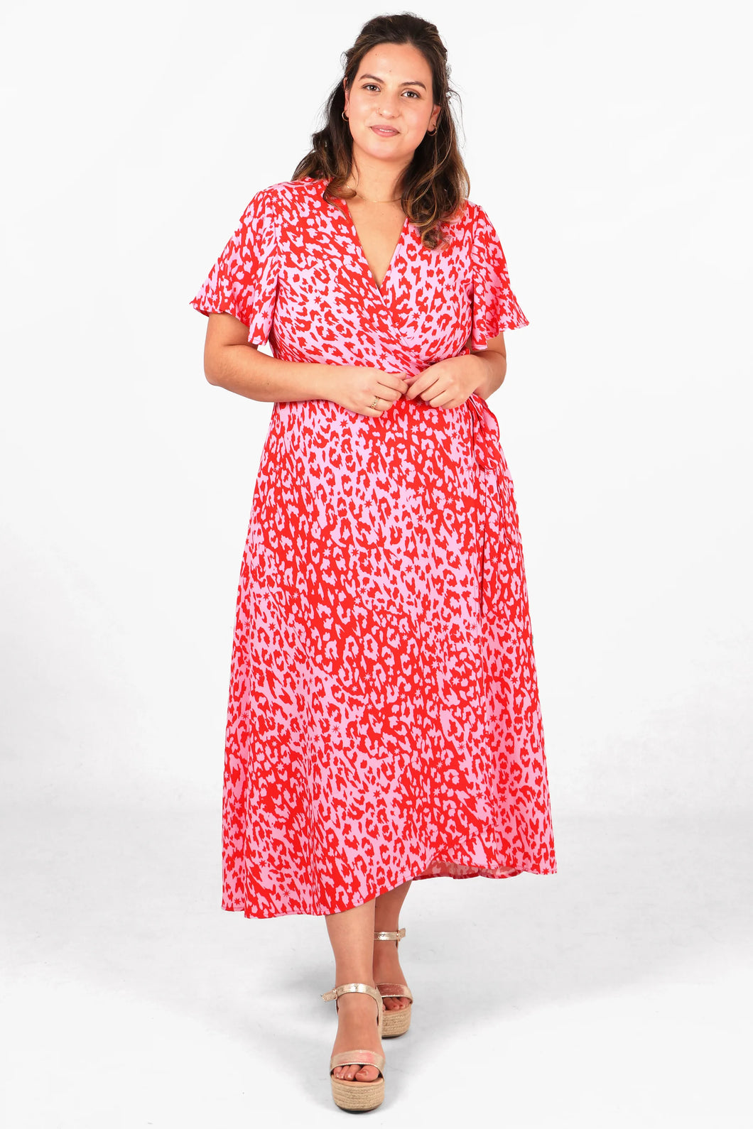 Amara Pink Leopard Print Wrap Dress