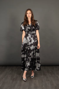 Roxy Tiered Metallic Oil Slick Maxi Dress - Black & Silver