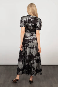 Roxy Tiered Metallic Oil Slick Maxi Dress - Black & Silver