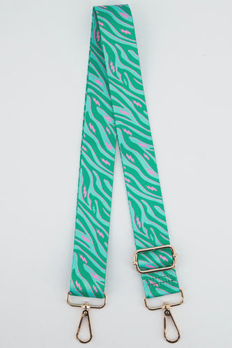 Printed Bag Strap - Green Zebra & Pink Lightening Bolt