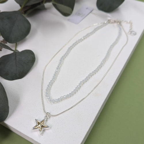 Crystal Bead and Star Pendant Layered Necklace