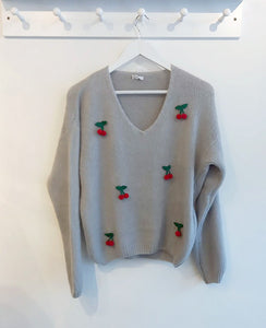 Ana Appliqué Cherry Mohair Jumper - Silver