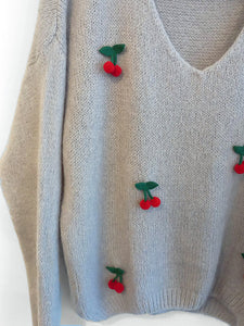 Ana Appliqué Cherry Mohair Jumper - Silver