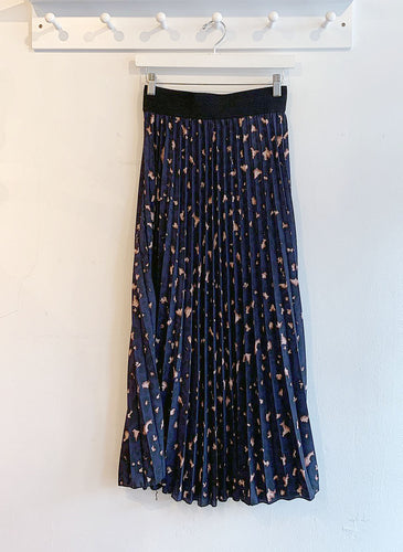 Athena Leopard Print Pleated Skirt - Navy