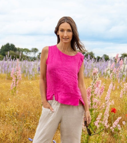 Amazing Woman Lucie Linen Sleeveless Top - Fuxia