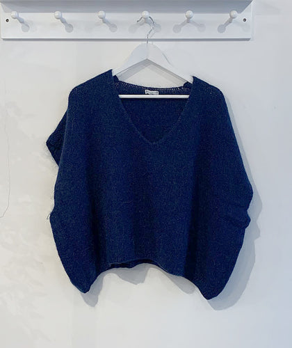 Carys Mohair Short Sleeve Jumper - Navy