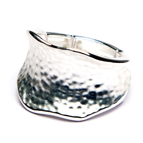 Chunky Beaten Effect Ring - Silver