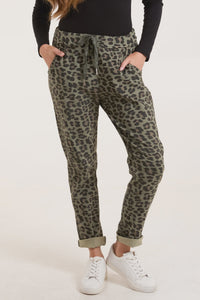 Athena Leopard Print Magic Trousers - Khaki