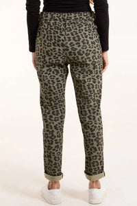 Athena Leopard Print Magic Trousers - Khaki