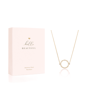 18K Gold Plated Cubic Zirconia Open Circle Necklace - Hello Beautiful