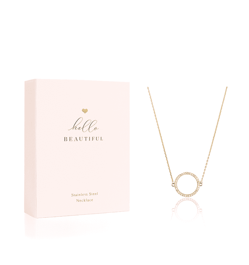 18K Gold Plated Cubic Zirconia Open Circle Necklace - Hello Beautiful