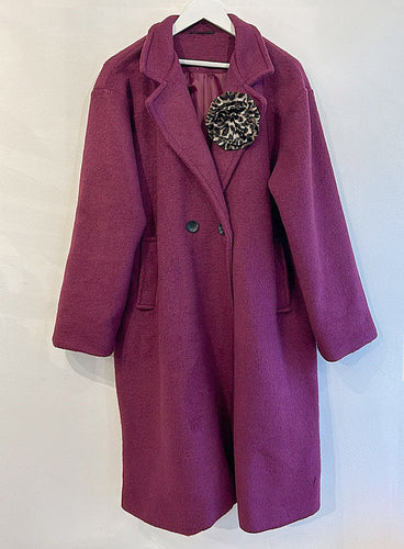 Grace Coat with Ruffle Brooch - Magenta