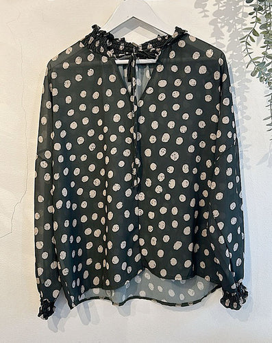 Katie Tie Neck Polka Dot Blouse - Black & White