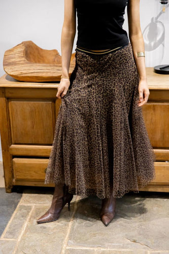 Zola Leopard Print  Tulle Skirt - Chocolate