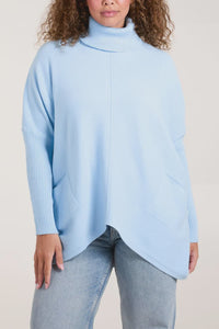 Matilda Dipped Hem Roll Neck Jumper - Light Blue