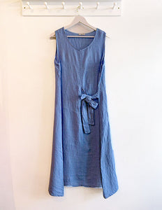 Margot Linen Tie Midi Dress - Denim Blue