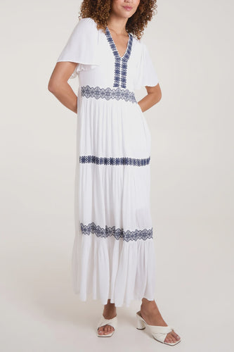 Hattie Embroidered Tiered Maxi Dress - White