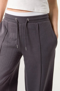 Keri Cotton Blend Wide Leg Jogger Trousers - Charcoal