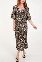 Load image into Gallery viewer, Tara Leopard Print Shirred Maxi Dress - Tan &amp; Cream