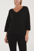 Load image into Gallery viewer, Alise Textured V Neck Jumper - Black