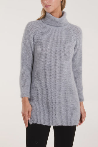 Felicity Longline Roll Neck Jumper - Grey