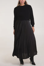 Load image into Gallery viewer, Aleena 2 in 1 Knit &amp; Satin Midi Dress - Black