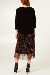 Meera Layered Knit & Cheetah Print 2 in 1 Dress - Black & Tan