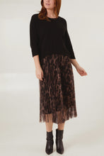 Load image into Gallery viewer, Meera Layered Knit &amp; Cheetah Print 2 in 1 Dress - Black &amp; Tan