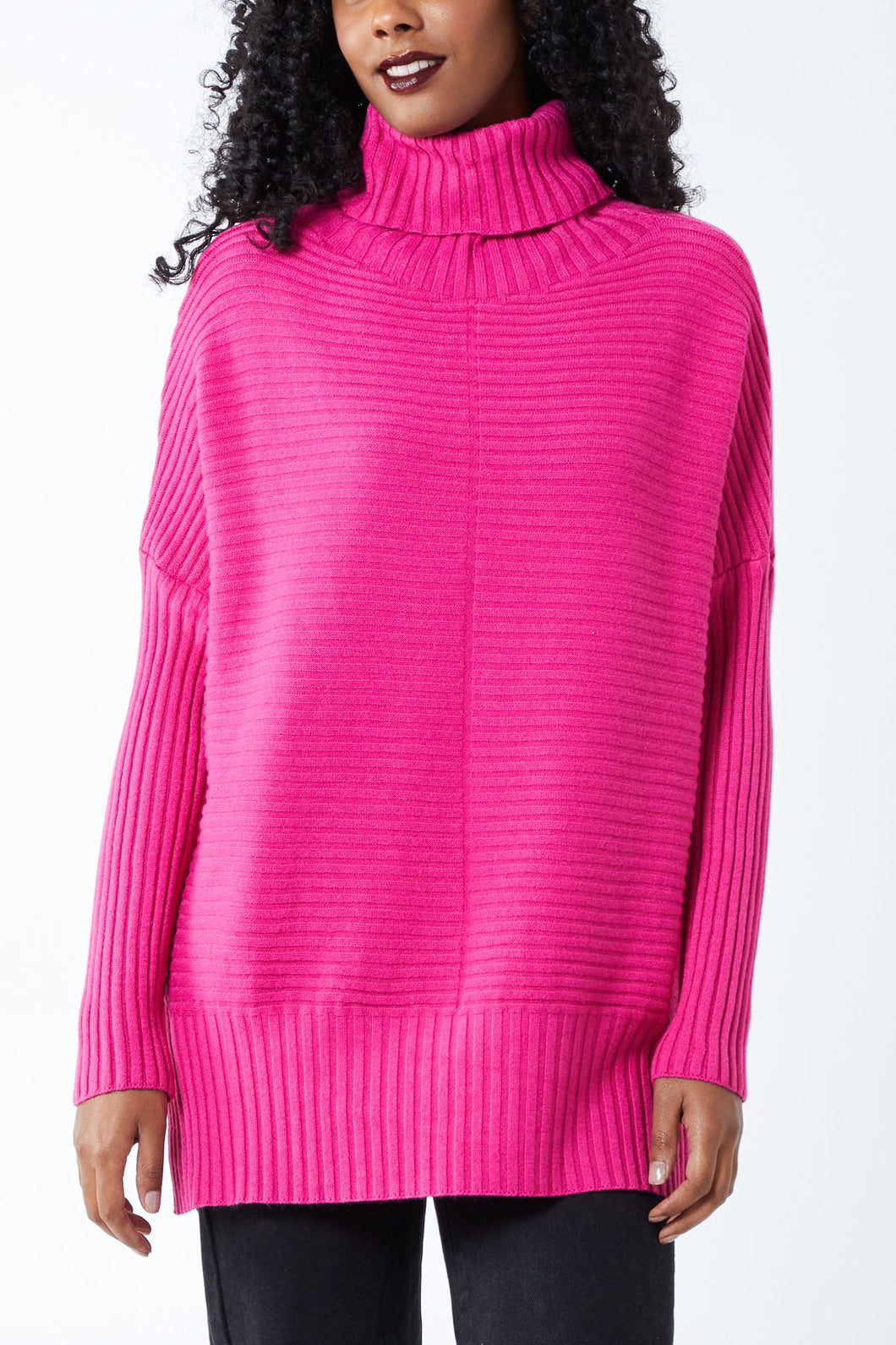 Eliza Ribbed Cowl Neck Jumper - Fuchsia