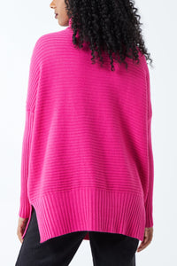 Eliza Ribbed Cowl Neck Jumper - Fuchsia