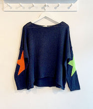 Load image into Gallery viewer, Nova Neon Star Fine Knit Cotton Blend Jumper - Navy