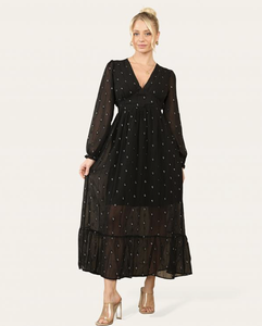 Pippa Glitter Embossed Chiffon Maxi Dress - Black