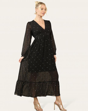 Load image into Gallery viewer, Pippa Glitter Embossed Chiffon Maxi Dress - Black